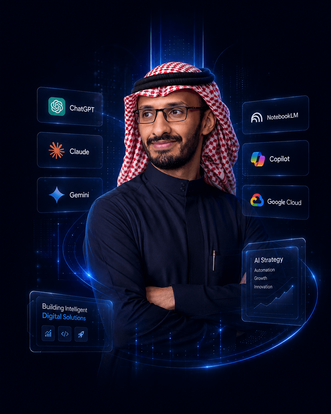 صالح الزيد محاط بأدوات الذكاء الاصطناعي والحوسبة السحابية